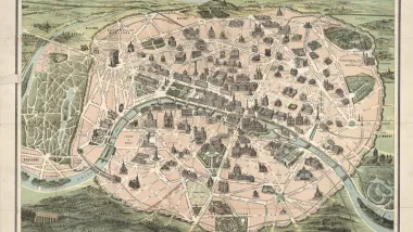 Map of Haussmann's redesign of Paris in the 1850s through 1870s under Napoleon III.